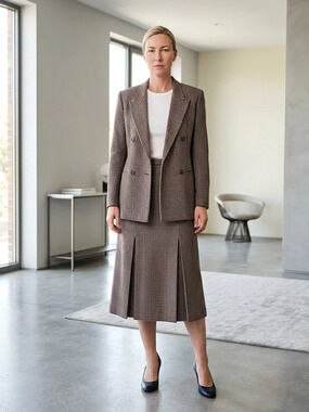 St. Michael Women's Plaid Wool Midi Skirt Suit Size 12